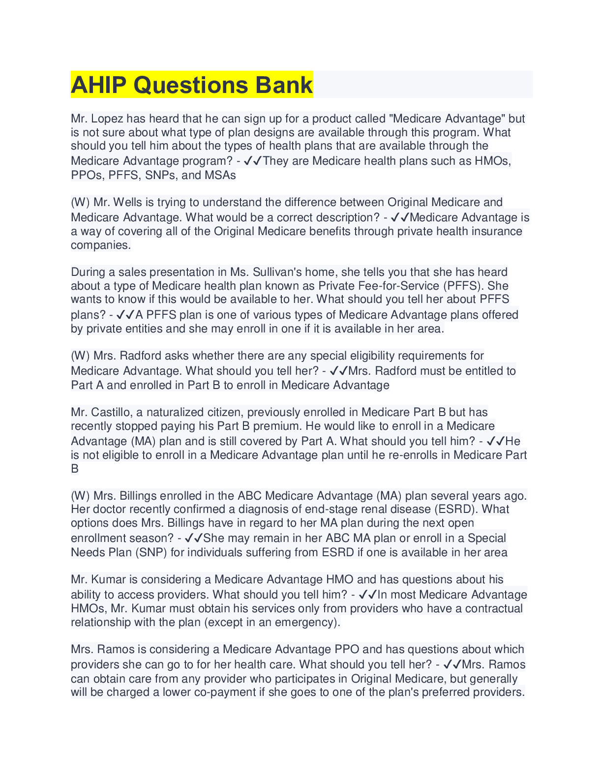 Preview image for AHIP Questions Bank(questions&answers)